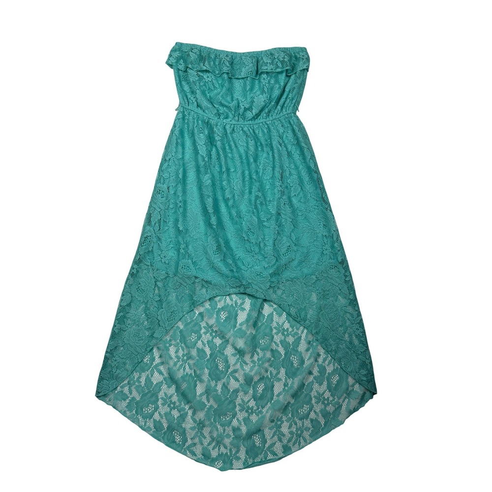 Trixxi Teal Floral Lace Strapless High Low Maxi Dress XL Ruffle Boho